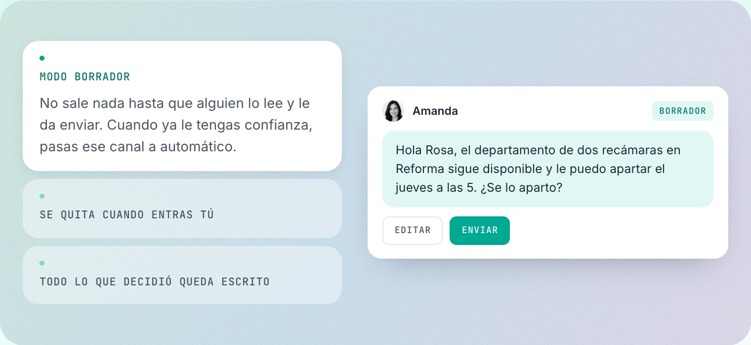 Modo borrador de SalesSheets: el empleado IA redacta la respuesta y el vendedor la envía