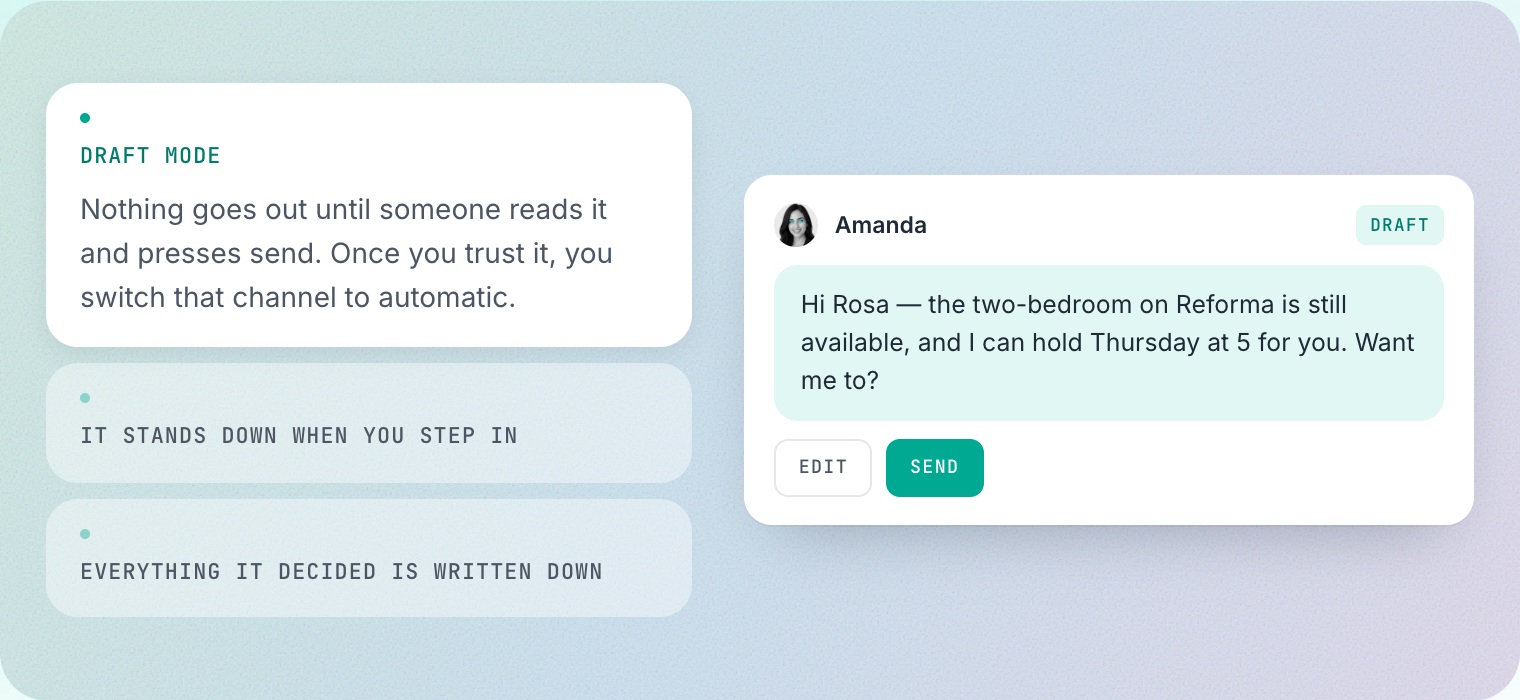 SalesSheets draft mode: the AI employee drafts the reply and the rep sends it